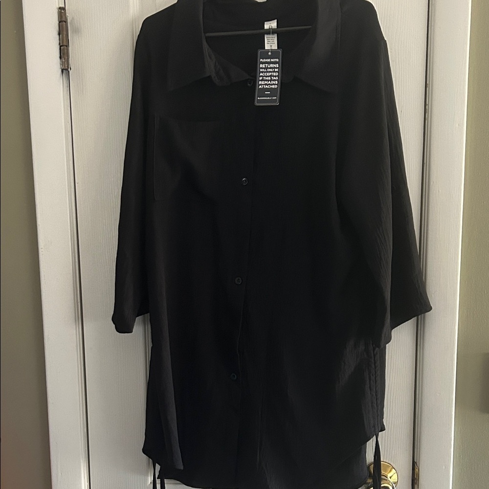 BLOOMING JELLY BUTTON UP DRAWSTRING SWIM  COVER UP W 3/4 SLEEVES SIZE L NWT